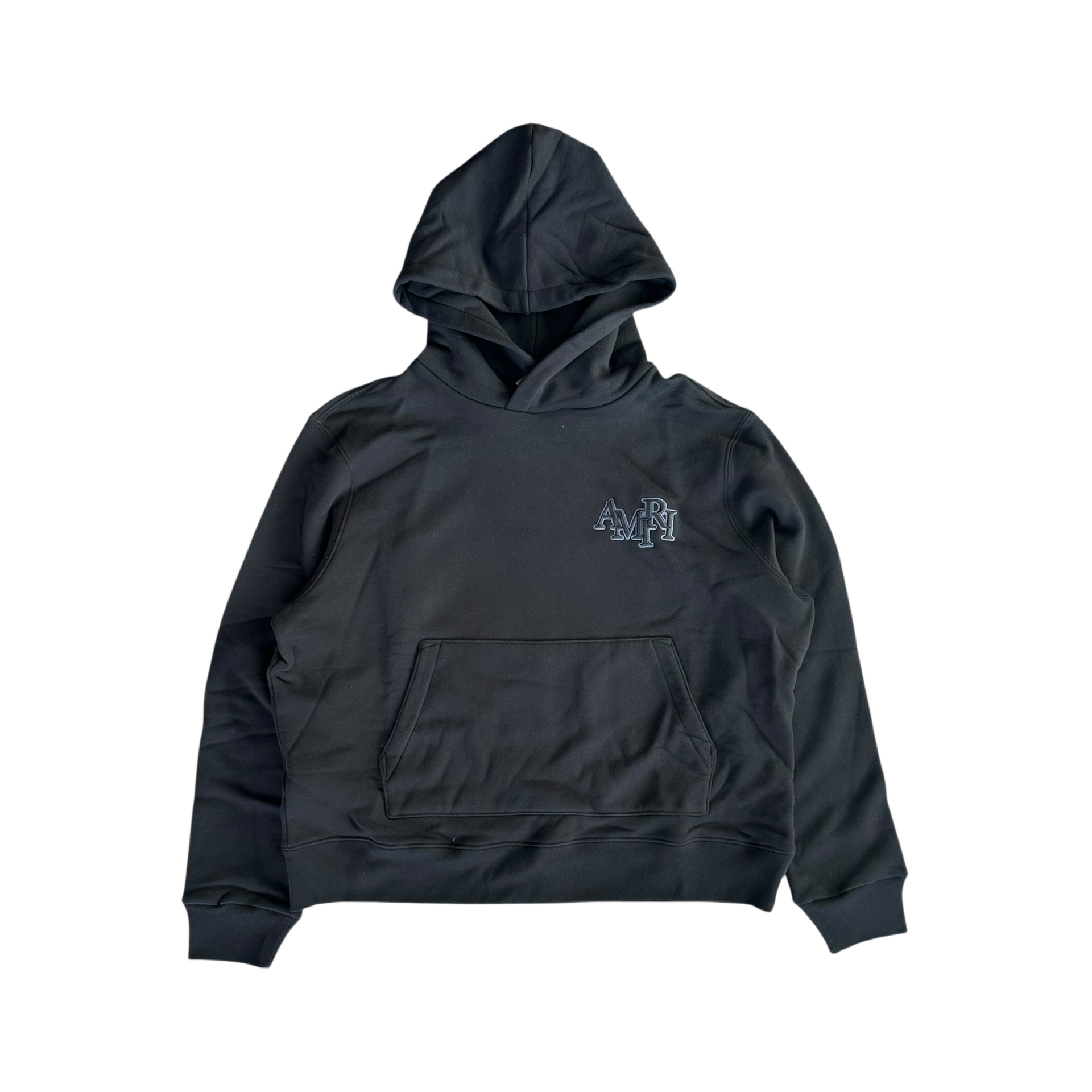 Amiri Black & Blue Staggered Logo Hoodie – Platinum Trendz