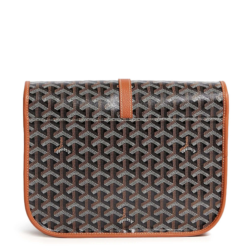 Back view of Goyard Goyardine Belvedere II Black Tan MM Messenger Bag BELVE3MMLTY01CG03P